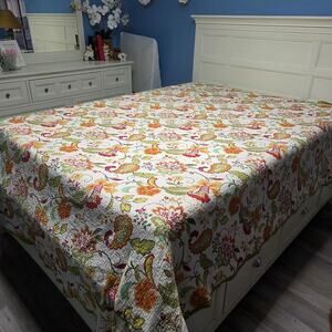 Manor House Vintage Green White Floral Patchwork Quilt King Size 104x90